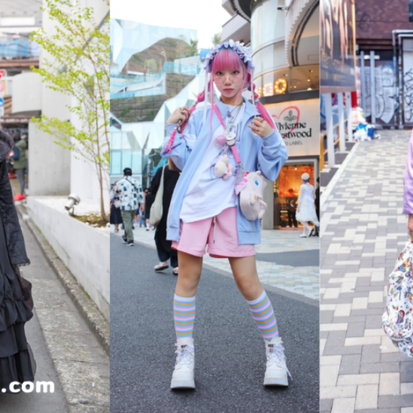 A group of young people in colorful and quirky outfits on a bustling city street.